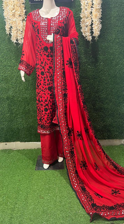 Phulkari Georgette Suit Set with Floral Embroidery