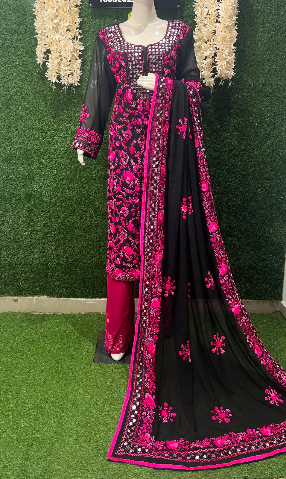 Phulkari Georgette Suit Set with Floral Embroidery