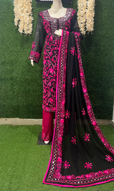 Phulkari Georgette Suit Set with Floral Embroidery