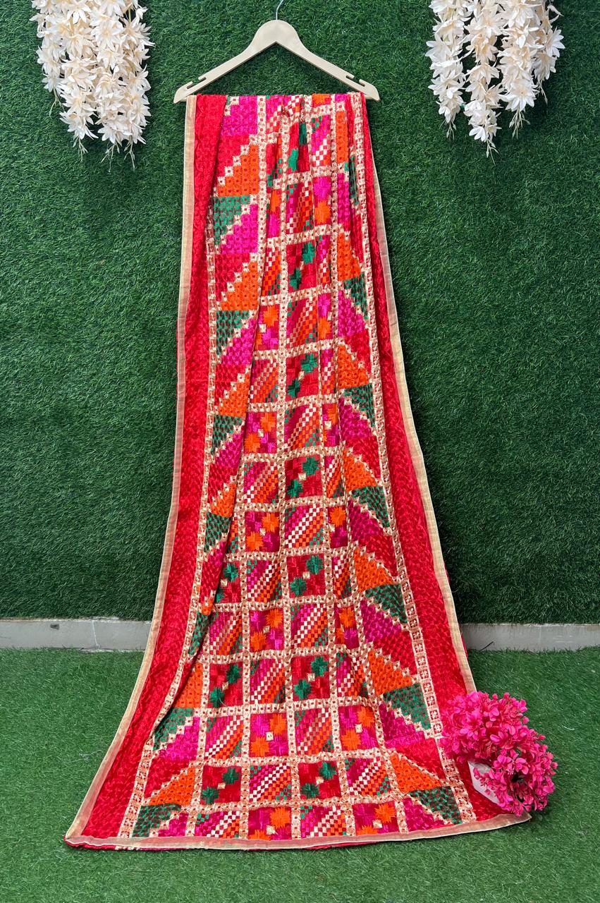 Multicolour Phulkari Embroidery Dupatta