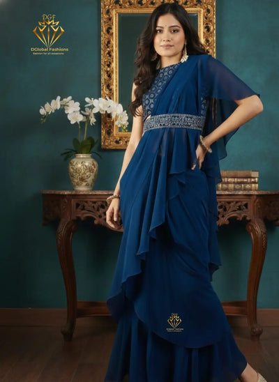 Printed Pre-Draped Saree with Stitched Blouse Ready-to-Wear Saree