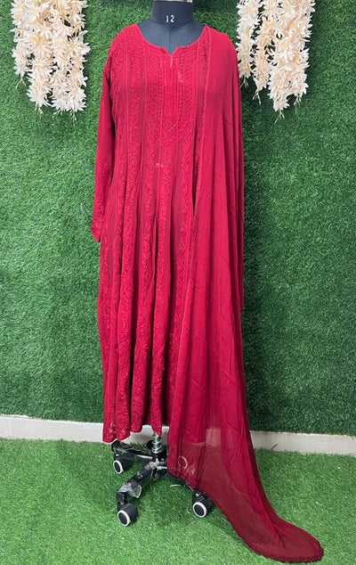 Lucknowi Chikankari Resham shadow work Anarkali in Georgette