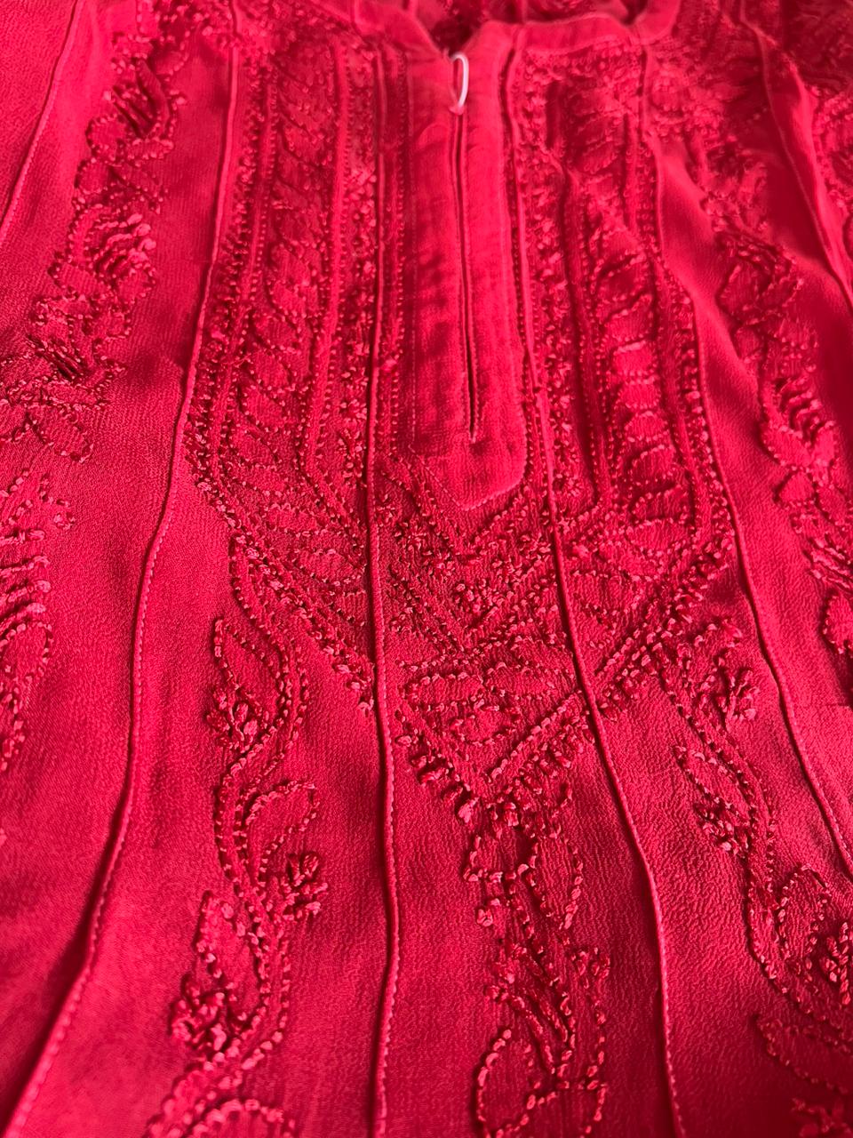 Lucknowi Chikankari Resham shadow work Anarkali in Georgette
