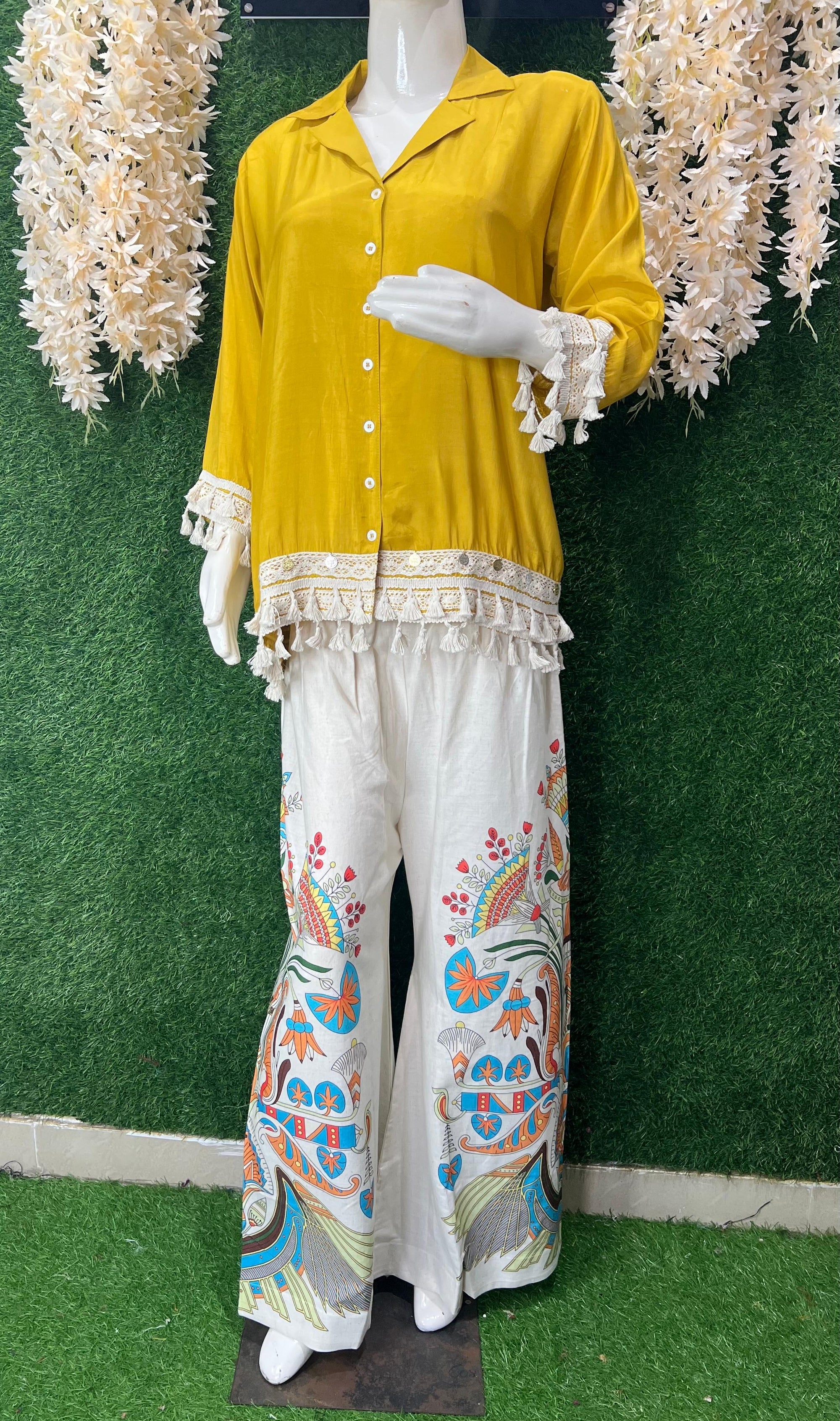 Co-Ord Set Muslin Silk Shirt with Linen Pants