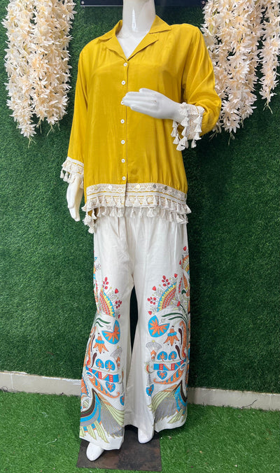Co-Ord Set Muslin Silk Shirt with Linen Pants