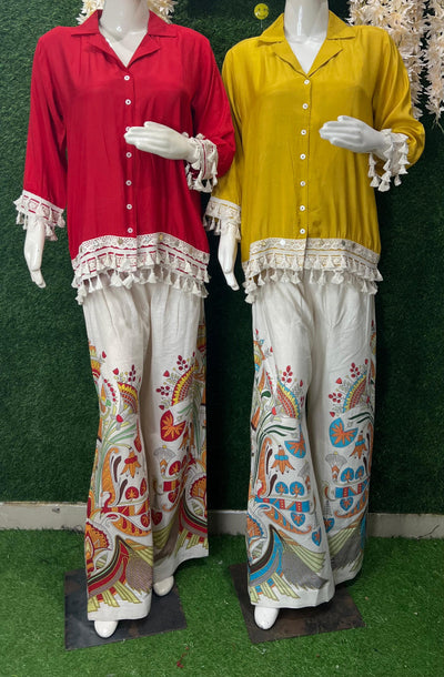 Co-Ord Set Muslin Silk Shirt with Linen Pants