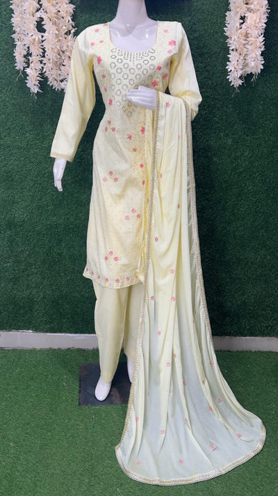 Resham & Stone Work Kurta Pant Dupatta Set