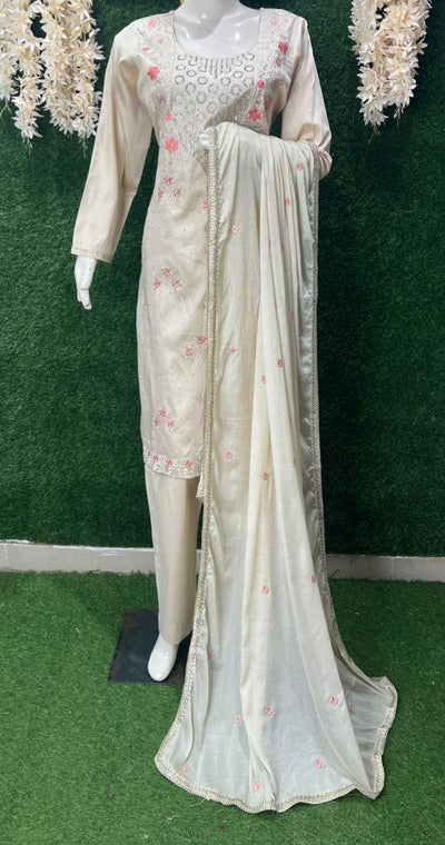 Resham & Stone Work Kurta Pant Dupatta Set