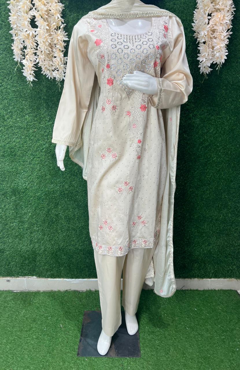Resham & Stone Work Kurta Pant Dupatta Set