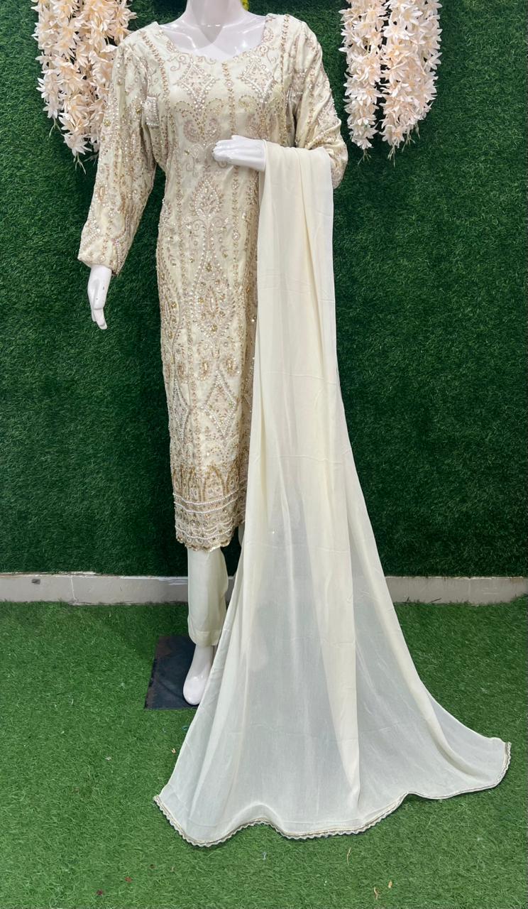 Zardozi Work All-Over Kurta in Tissue Shimmer Fabric