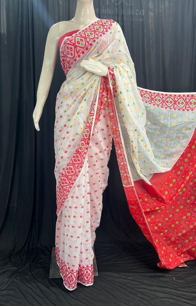 Handloom Cotton Jamdani Saree with Silk Blend