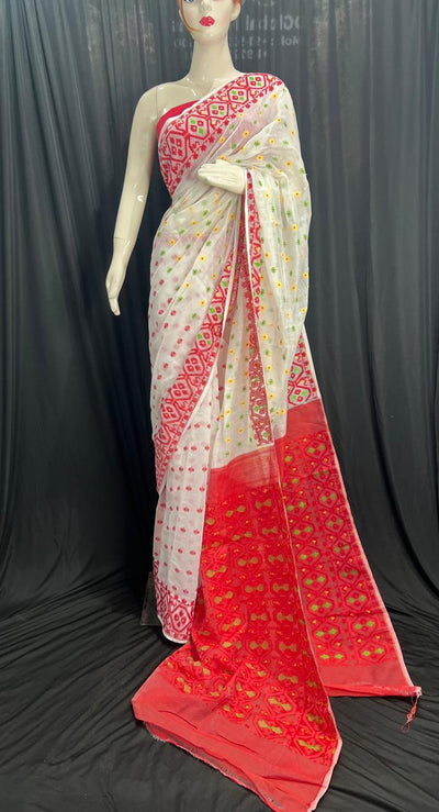 Handloom Cotton Jamdani Saree with Silk Blend