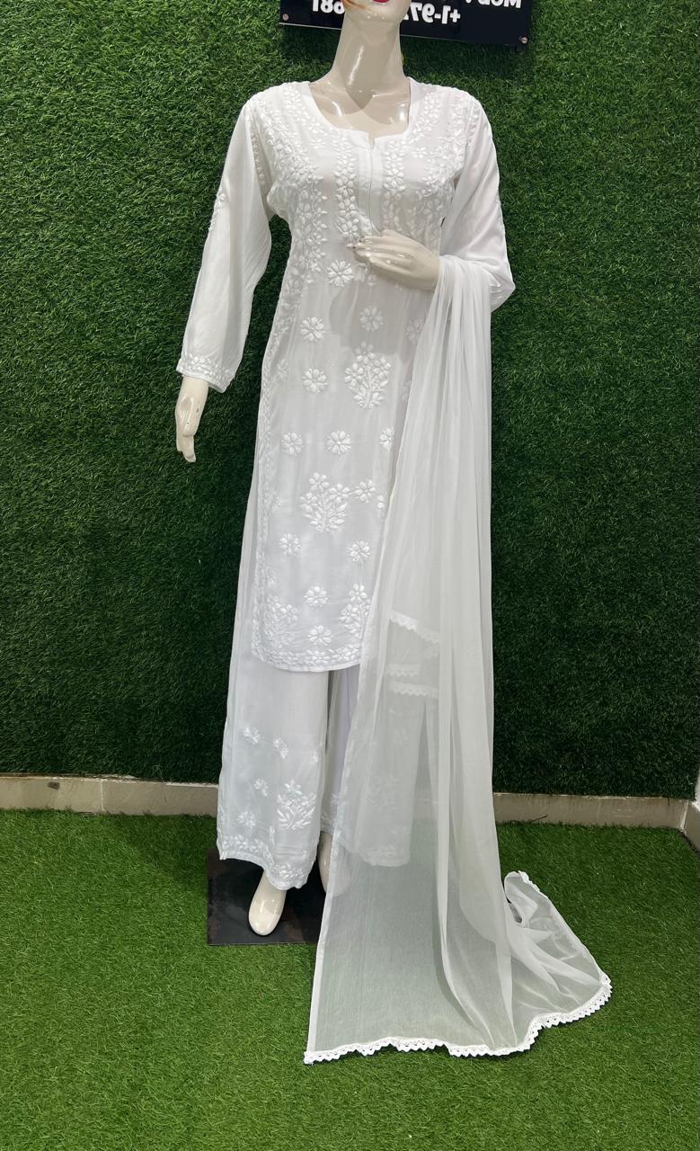 Lucknowi Chikankari Rayon 3-Piece Suit Set