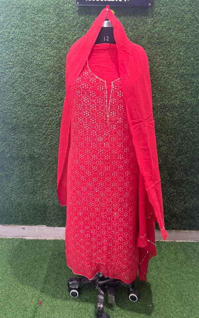 Lucknowi Chikankari Unstitched Kurta Dupatta Set with Handcrafted Mukaish Work