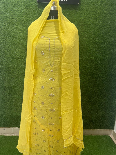 Lucknowi Chikankari Unstitched Kurta Dupatta Set with Handcrafted Mukaish Work