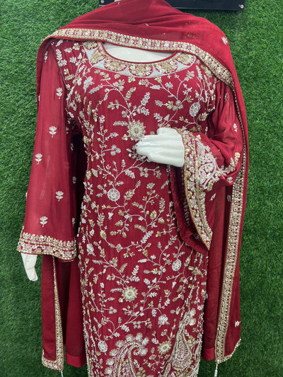 Elegant Georgette Heavy Embroidery Kurta Pant Set with Dupatta