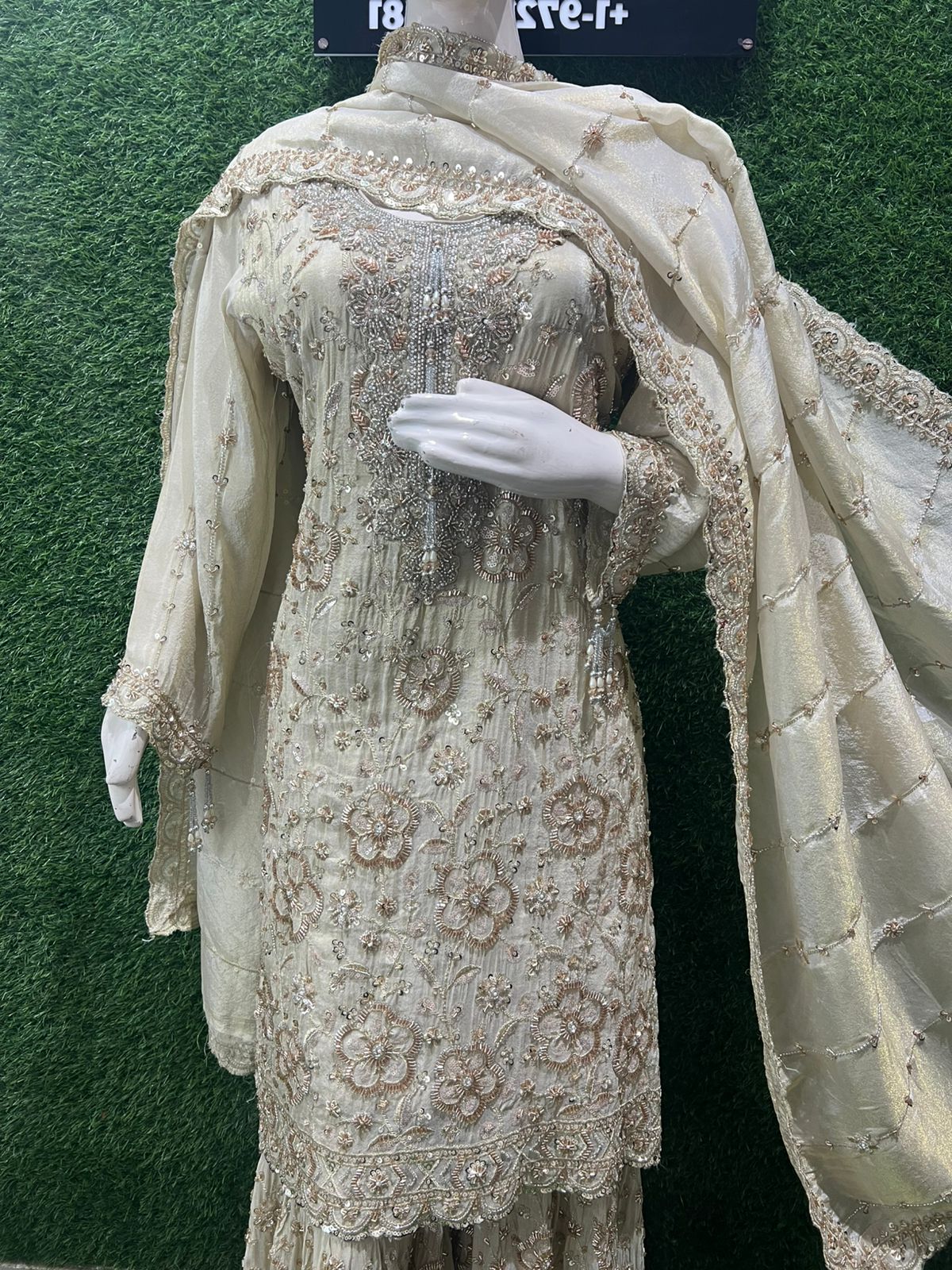 Premium Tissue Shimmer Sharara Set with Heavy Embroidery & Elegant Dupatta