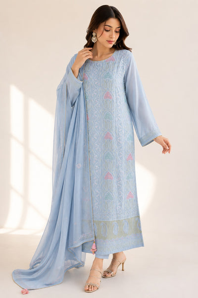 Lucknowi Chikankari Georgette 3-Piece Suit Set with Handcrafted Cutdana Embellishments