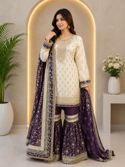 Women's Banarasi Georgette Zardozi Embroidered Garara Suit Set