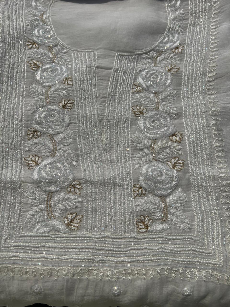 Lucknowi Chikankari Pearl, Kasab & Cutdana Suit Set