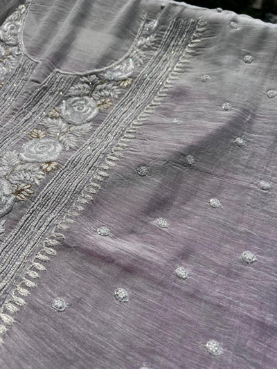 Lucknowi Chikankari Pearl, Kasab & Cutdana Suit Set