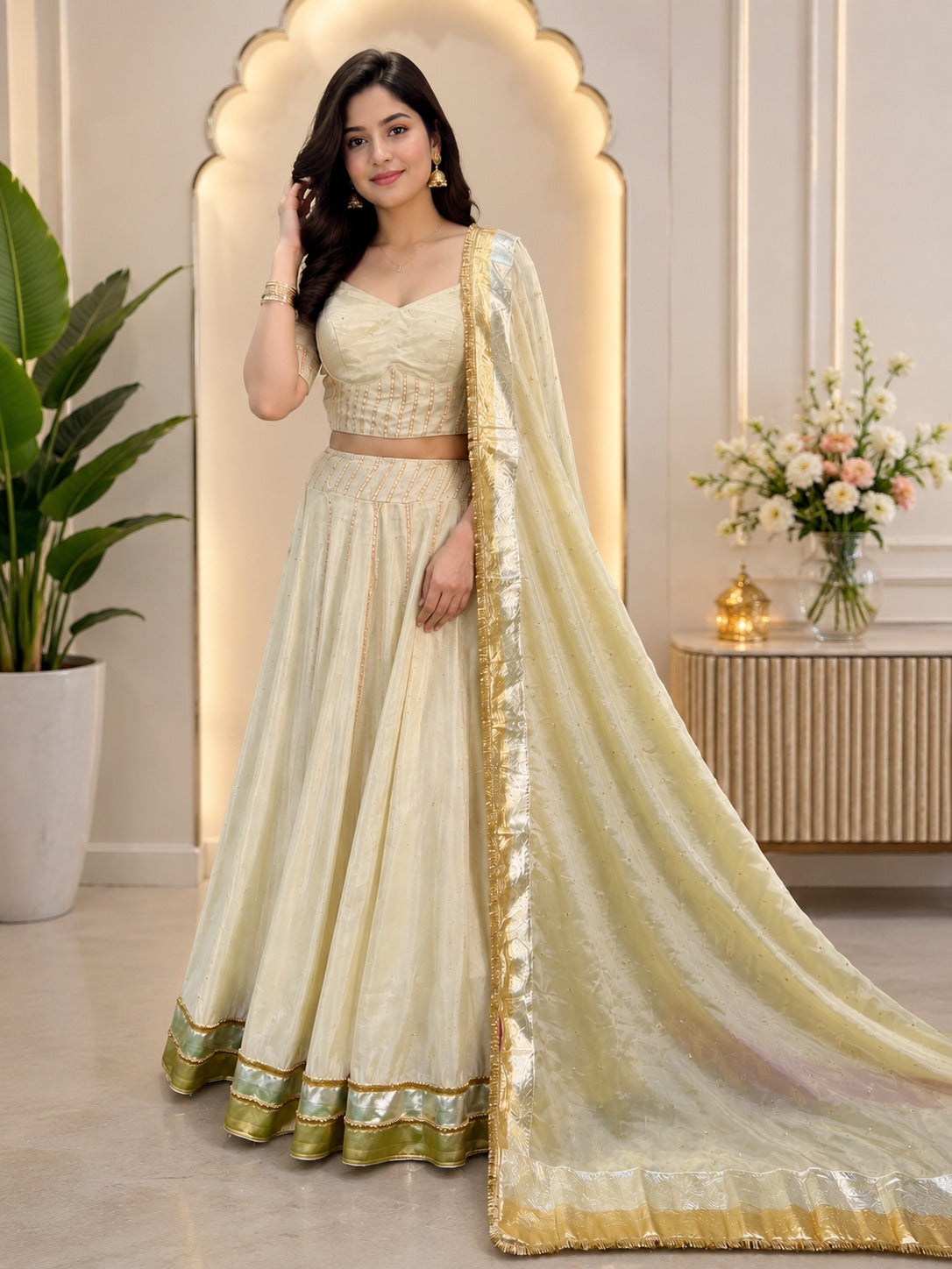 Tissue Shimmer Lehenga Set with Elegant Gota Lace Work