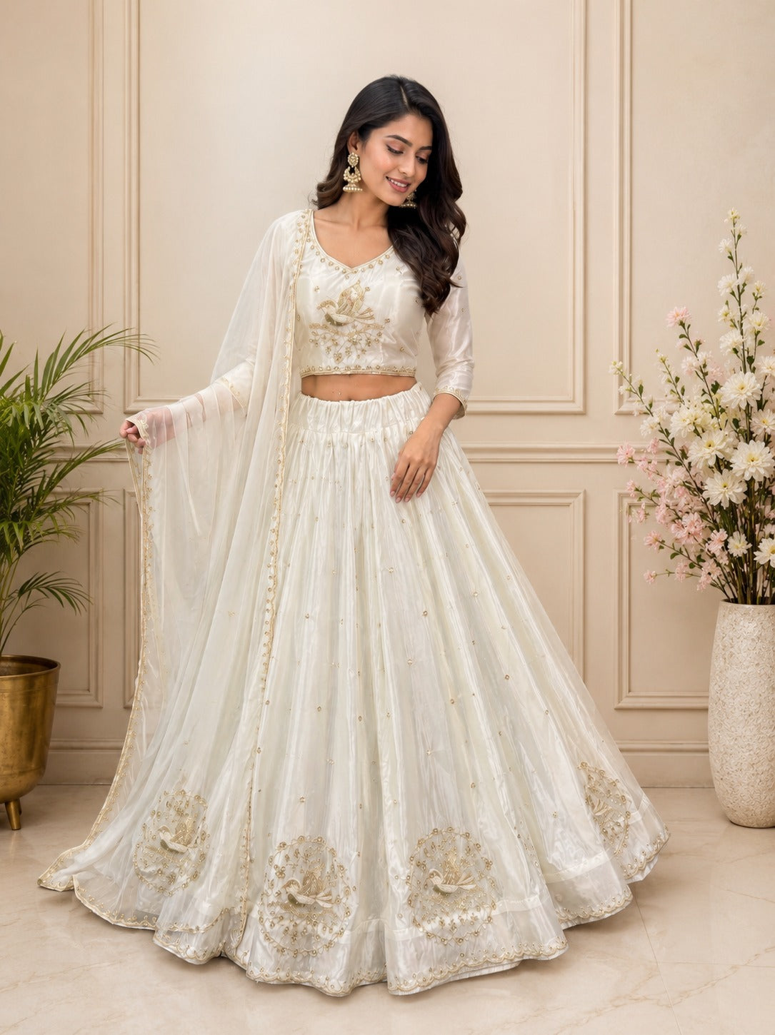 Silk Lehenga Set with Intricate Embroidery and Dupatta