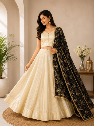Tissue Shimmer Lehenga Set with Multicolor Phulkari Dupatta