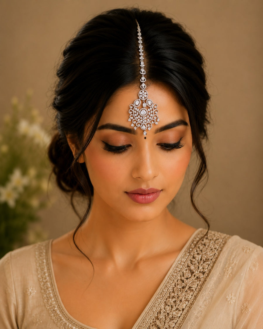 Designer Silver Stone Bridal Teeka