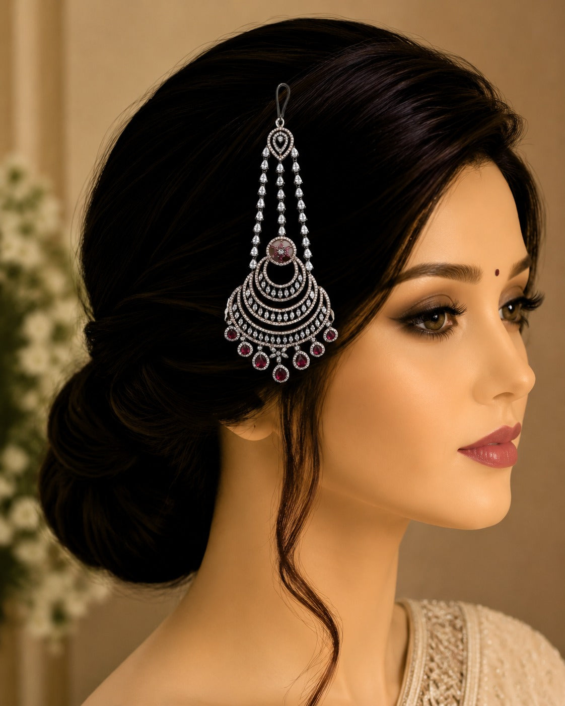 Designer Silver Ruby Stone Bridal Paasa