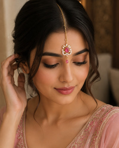 Designer Silver Finish Ruby Stone Teeka