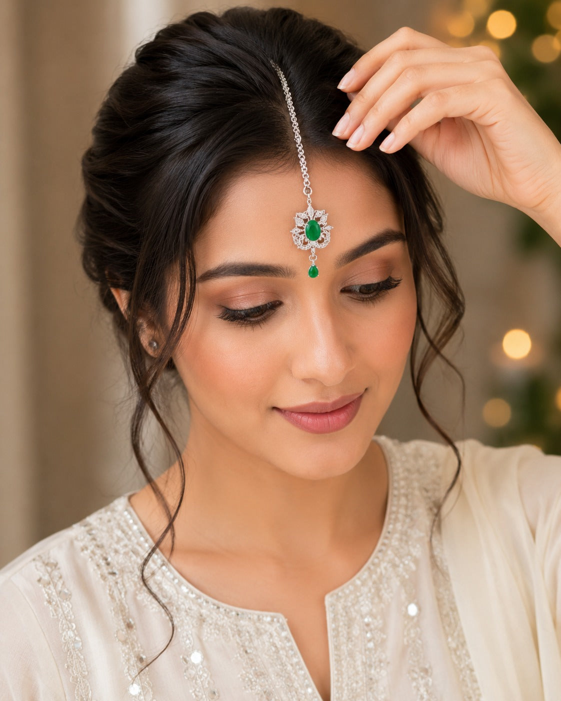 Designer Silver Finish Ruby Stone Teeka