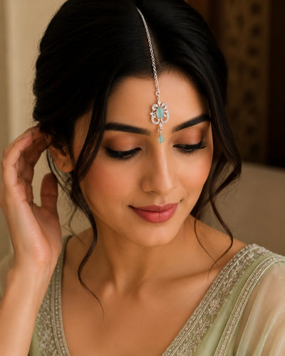 Designer Silver Finish Ruby Stone Teeka