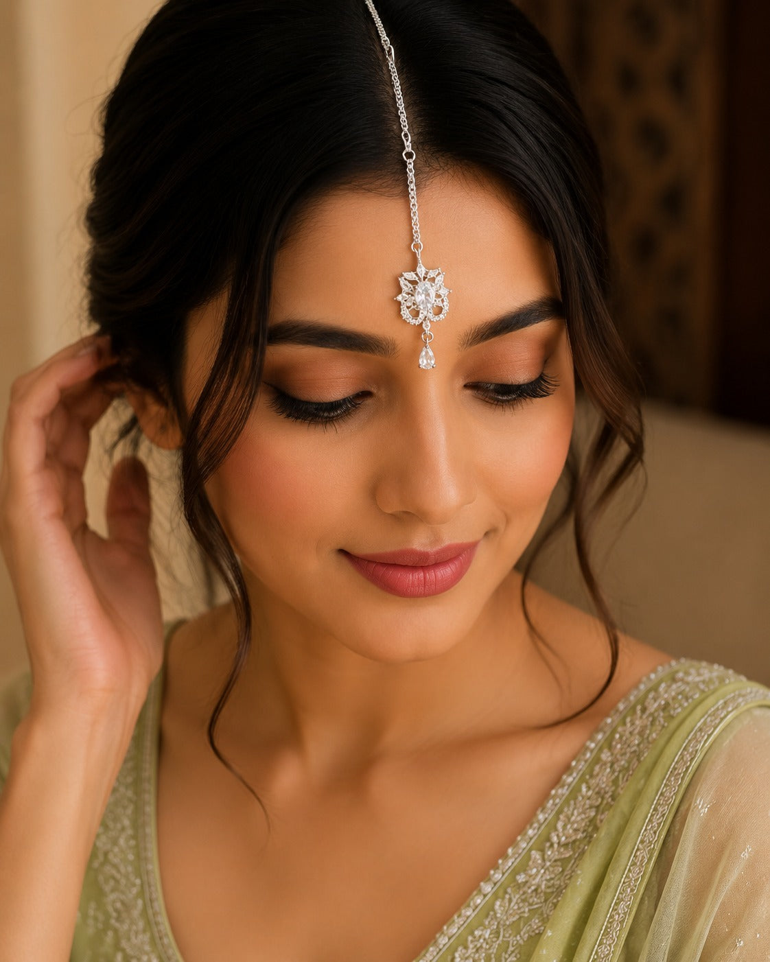 Designer Silver Finish Ruby Stone Teeka