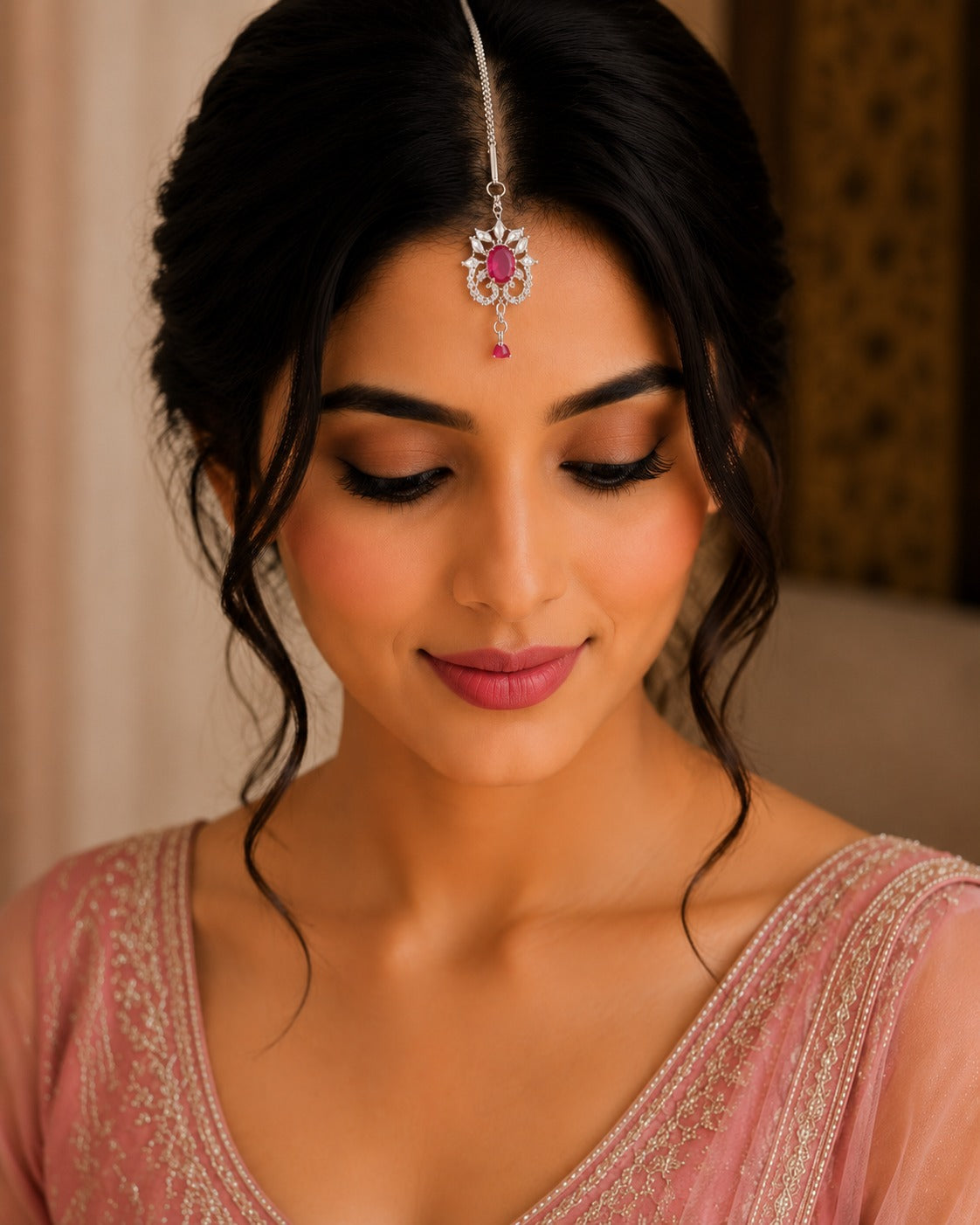Designer Silver Finish Ruby Stone Teeka
