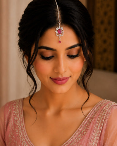 Designer Silver Finish Ruby Stone Teeka