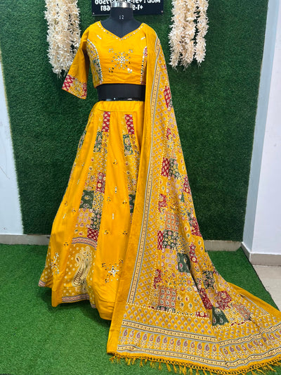 Cotton Lehenga Set with Mirror Work | 3-Piece Festive Outfit