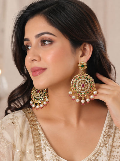 Jadau Earrings with Pearl Drops | Traditional Indian Bridal & Festive Jewellery