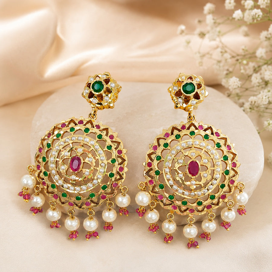 Jadau Earrings with Pearl Drops | Traditional Indian Bridal & Festive Jewellery