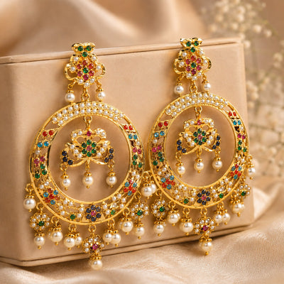 Jadau Pearl Chandbali Earrings | Traditional Indian Statement Jewelry