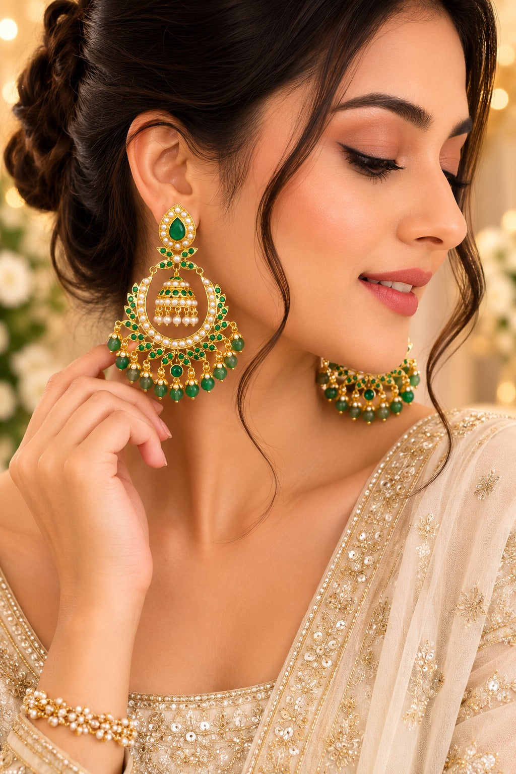 Jadau Chandbali Earrings with Pearls | Indian Jewelry