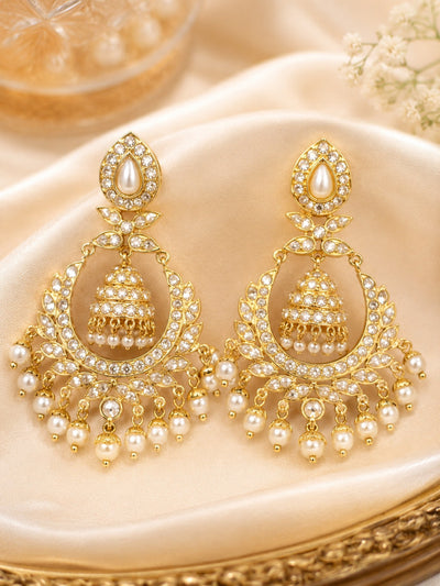 Jadau Chandbali Earrings with Pearls | Indian Jewelry