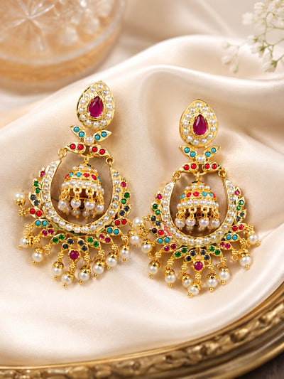 Jadau Chandbali Earrings with Pearls | Indian Jewelry