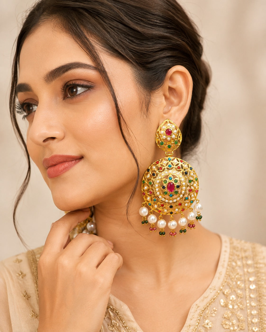 Jadau Multicolor Pearl Drop Earrings | Traditional Jewelry