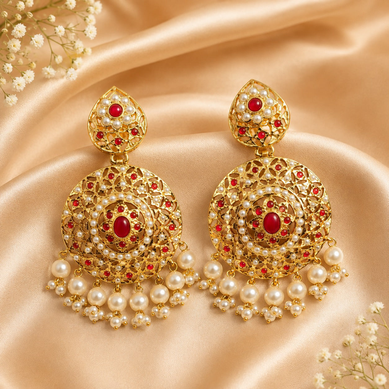 Jadau Multicolor Pearl Drop Earrings | Traditional Jewelry