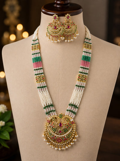 Kundan Meenakari Rani Haar Necklace Set with Pearl Beads | Indian Bridal Imitation Jewellery