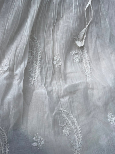 Lucknowi Chikankari Unstitched Mul Angrakha with Heavy Moti Work | Elegant Ethnic Wear