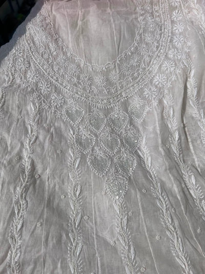 Lucknowi Chikankari Unstitched Mul Anarkali Suit with Heavy Moti Work | Front & Back Embroidery