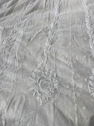 Lucknowi Chikankari Unstitched Mul Anarkali Suit with Heavy Moti Work | Front & Back Embroidery