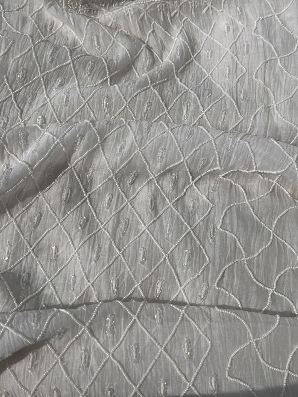 Lucknowi Chikankari Unstitched Straight Suit Set with Heavy Moti & Cutdana Work